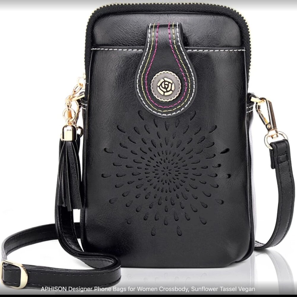 Aphison Black Crossbody Bag with Sunburst Design
